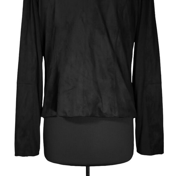 Chaps Ralph Lauren Women's Jacket Black Stretch Full Zip Moto Faux Suede Size L - Picture 9 of 11